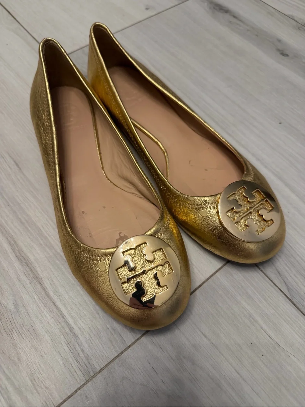Tory Burch Gold Leather Ballet Flats